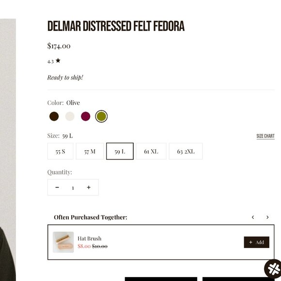 Two Roads Hat Co Delmar Distressed Fedora Size 59Large Olive 100% Wool - Picture 13 of 15